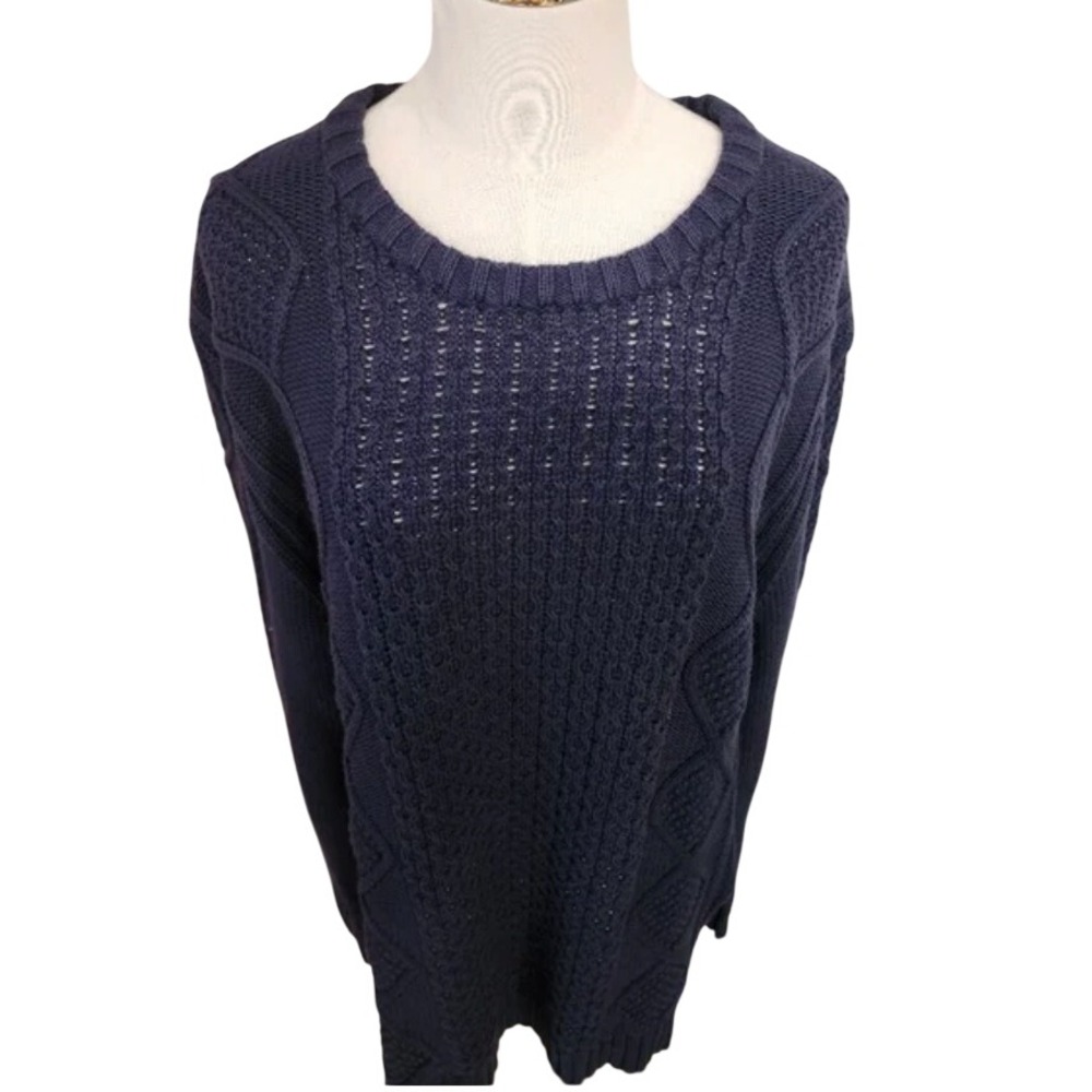 G H Bass & Co Mens Navy Blue Cable Knit‎ Crew Neck Sweater XL Neutral Americana